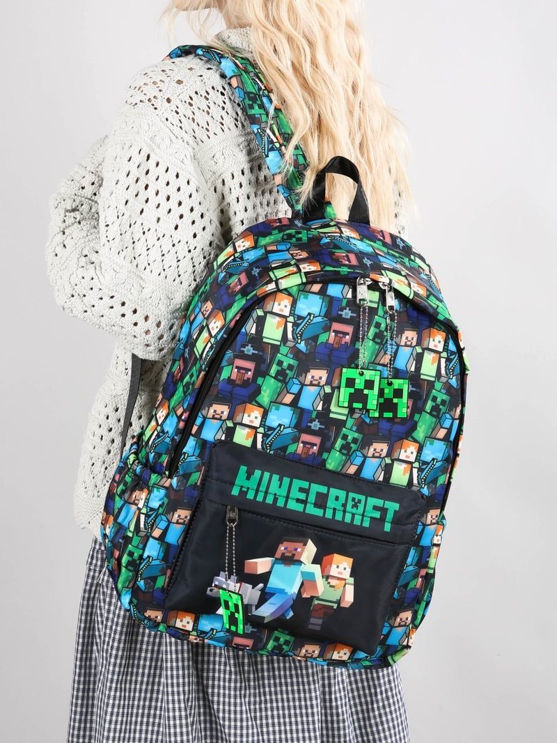 Kids Outdoor Backpack - Minecraft Backpack Graffiti Print Lightweight School