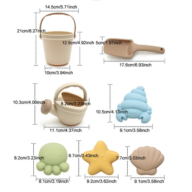 7Pcs Kids Silicone Beach Toys  - đánh giá và giá Kids Outdoor Storage
